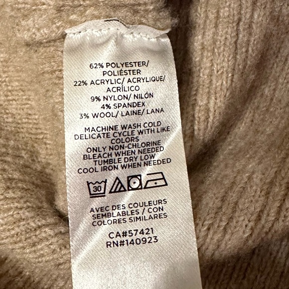 LOFT Women’s Sweater Small Tan Wool Blend 1/4 Zip Pullover Gold Zipper - Picture 3 of 8